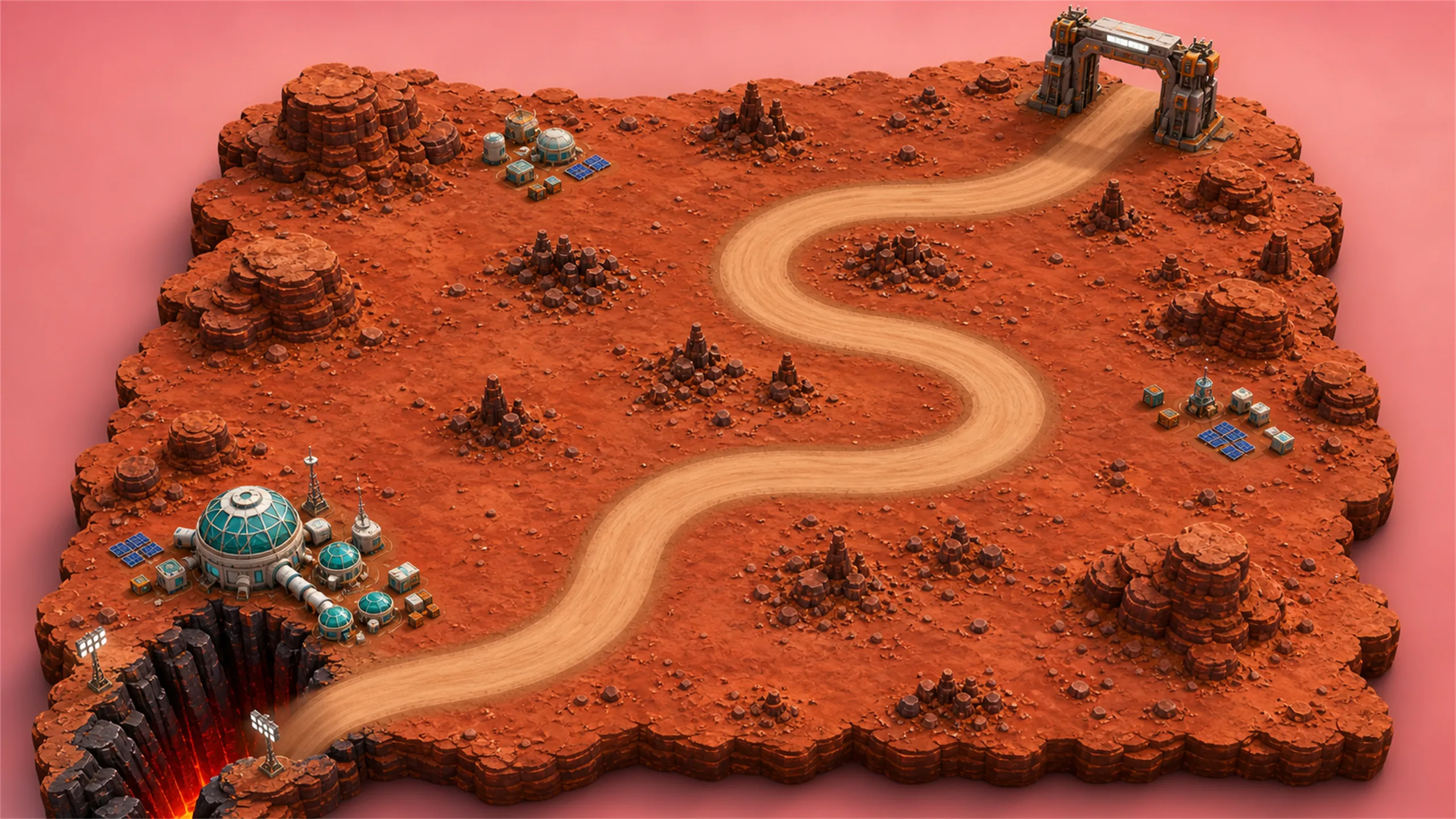 The Rift — a dark ember canyon splitting the planet open, the Champion climb map.